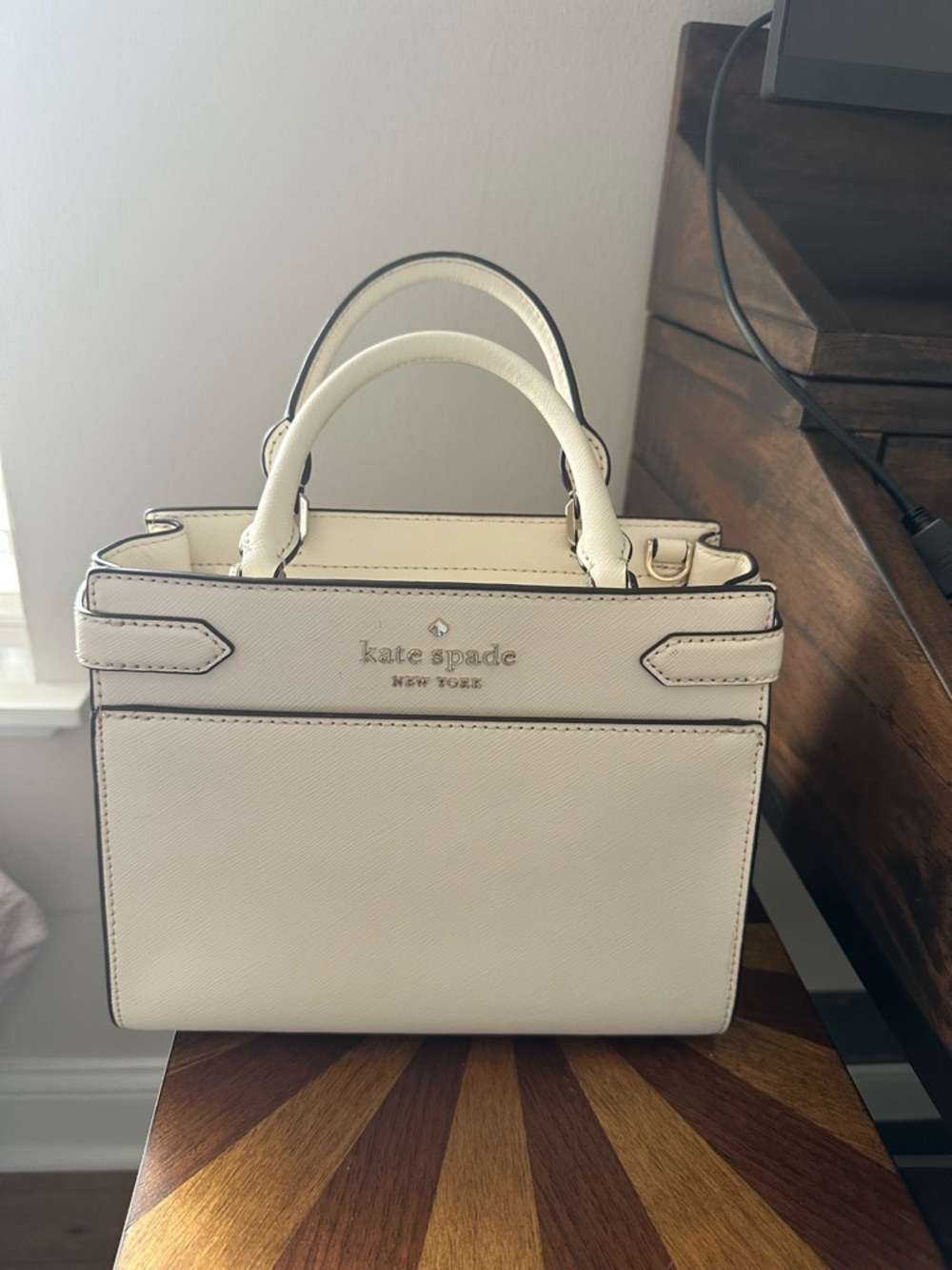 kate spade Cream Leather Structured Top-Handle Co Satchel